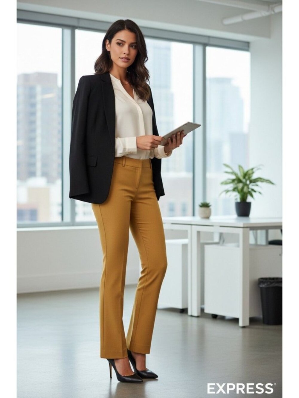 Classic Professional Express Gold Dress Pants Office Quiet Luxury Polished - Picture 2 of 13